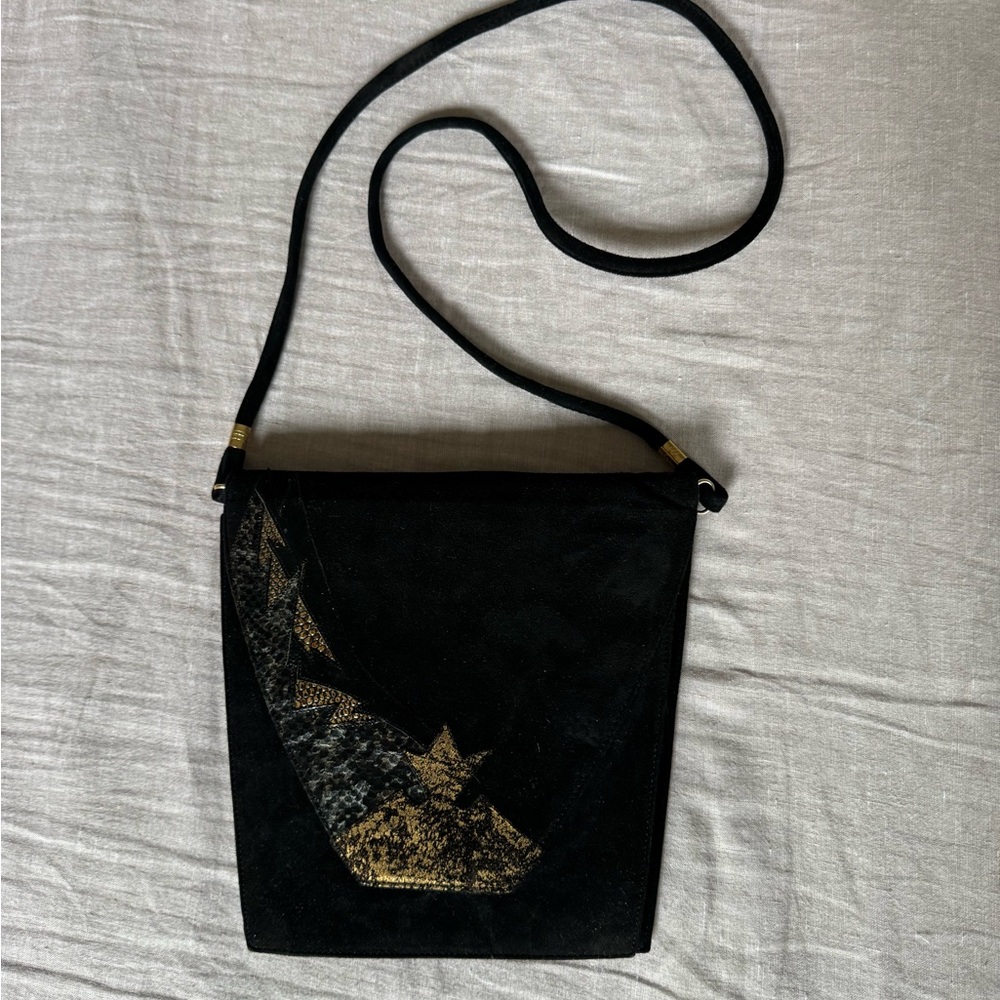 Valbrenta Made in Italy Velvet Black and Gold Handbag Bag